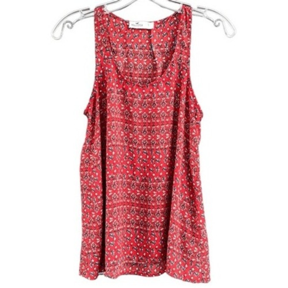 Y2K VTG Hollister California Tank‎ Top Small Red Floral Print Sleeveless Summer